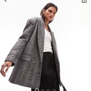 Topshop textured blazer coat in monochrome